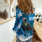 Tui Bird New Zealand Christmas In July Women Casual Shirt NZ Aroha Koru Fern Marble Vibes