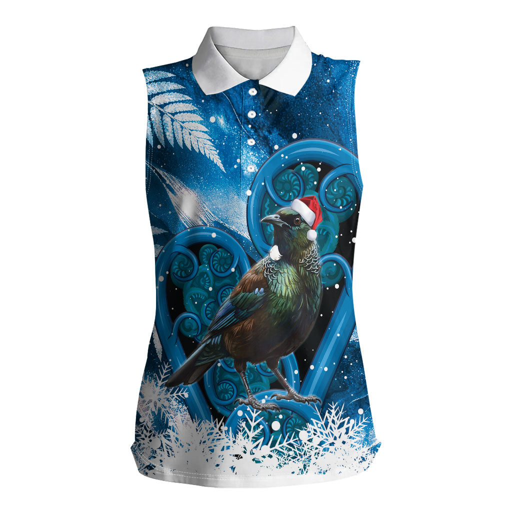 Tui Bird New Zealand Christmas In July Women Sleeveless Polo Shirt NZ Aroha Koru Fern Marble Vibes