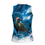 Tui Bird New Zealand Christmas In July Women Sleeveless Polo Shirt NZ Aroha Koru Fern Marble Vibes