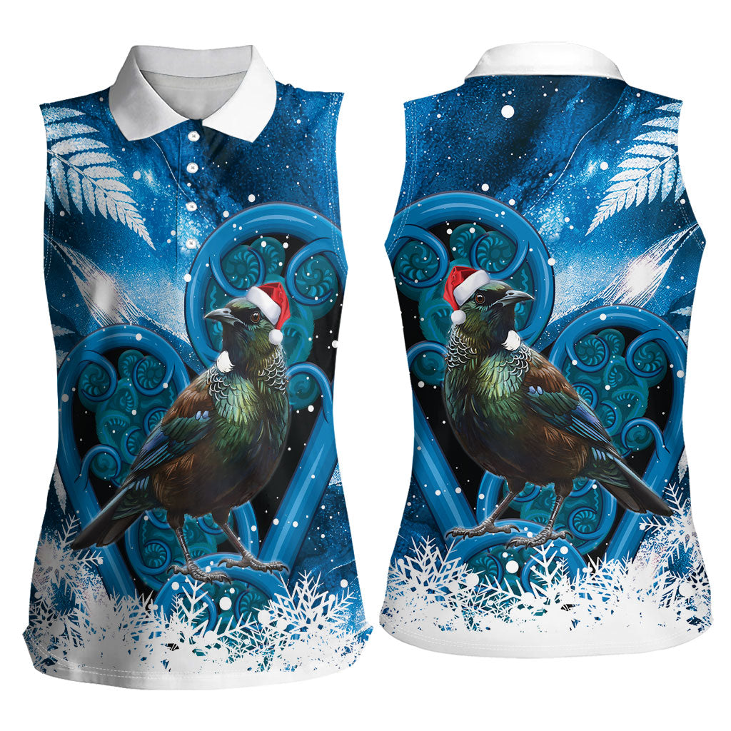 Tui Bird New Zealand Christmas In July Women Sleeveless Polo Shirt NZ Aroha Koru Fern Marble Vibes