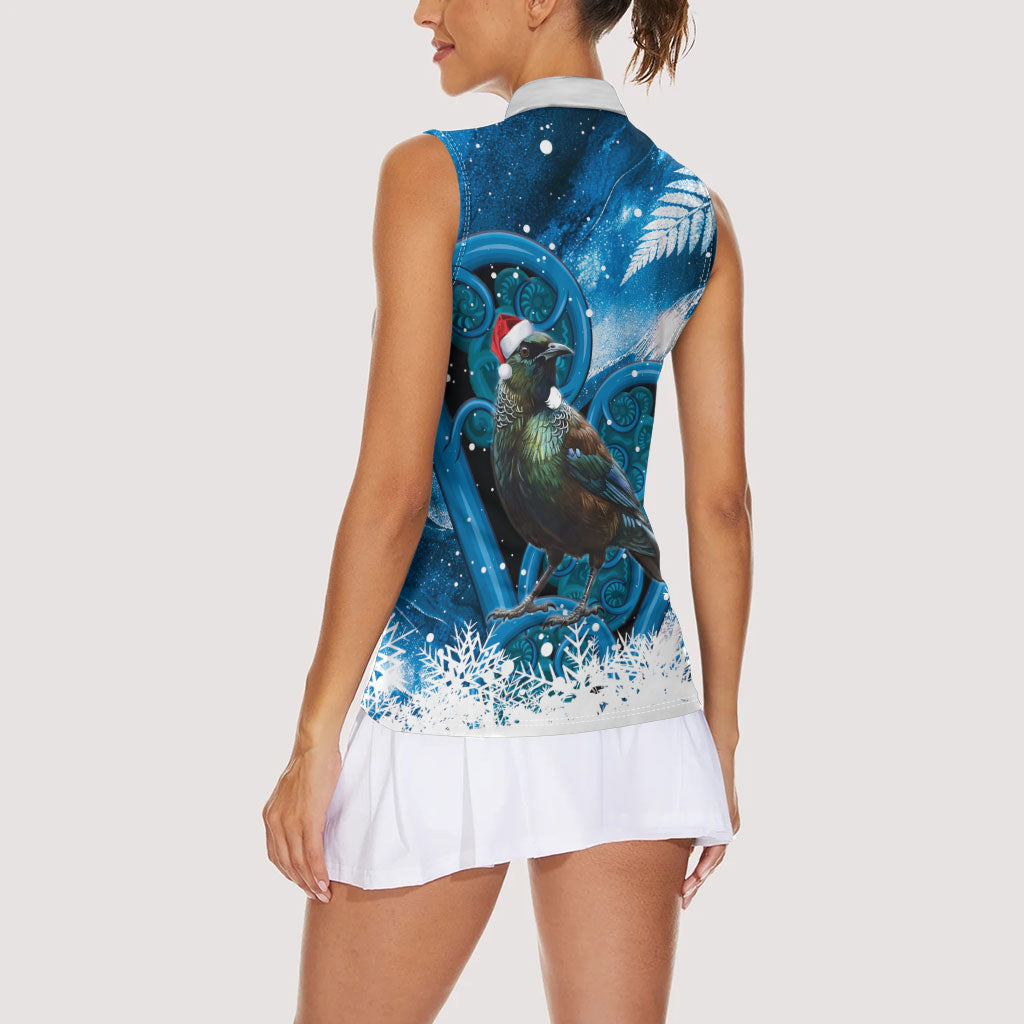 Tui Bird New Zealand Christmas In July Women Sleeveless Polo Shirt NZ Aroha Koru Fern Marble Vibes