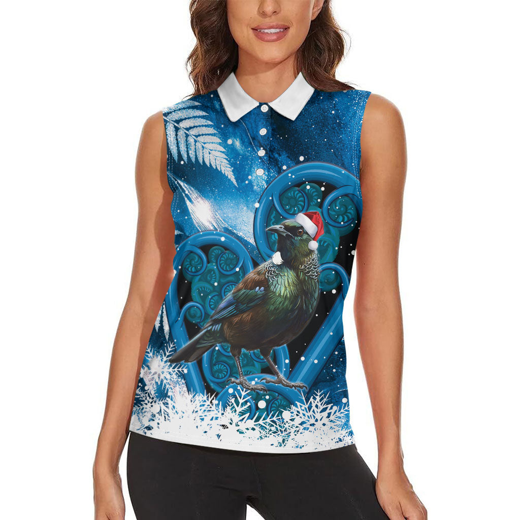 Tui Bird New Zealand Christmas In July Women Sleeveless Polo Shirt NZ Aroha Koru Fern Marble Vibes