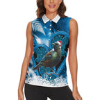 Tui Bird New Zealand Christmas In July Women Sleeveless Polo Shirt NZ Aroha Koru Fern Marble Vibes
