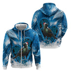 Tui Bird New Zealand Christmas In July Zip Hoodie NZ Aroha Koru Fern Marble Vibes
