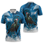 Tui Bird New Zealand Christmas In July Zipper Polo Shirt NZ Aroha Koru Fern Marble Vibes