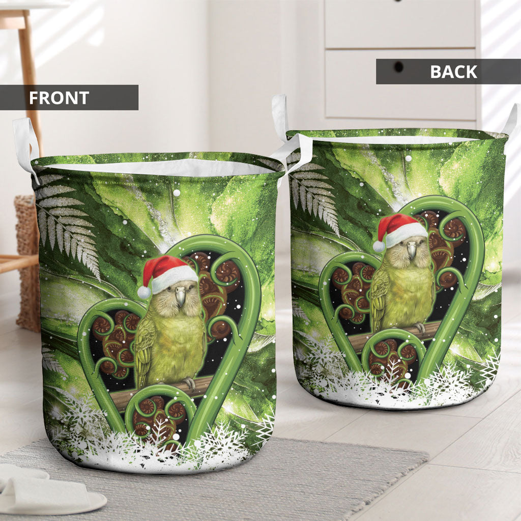 Kakapo New Zealand Christmas In July Laundry Basket NZ Aroha Koru Fern Marble Vibes