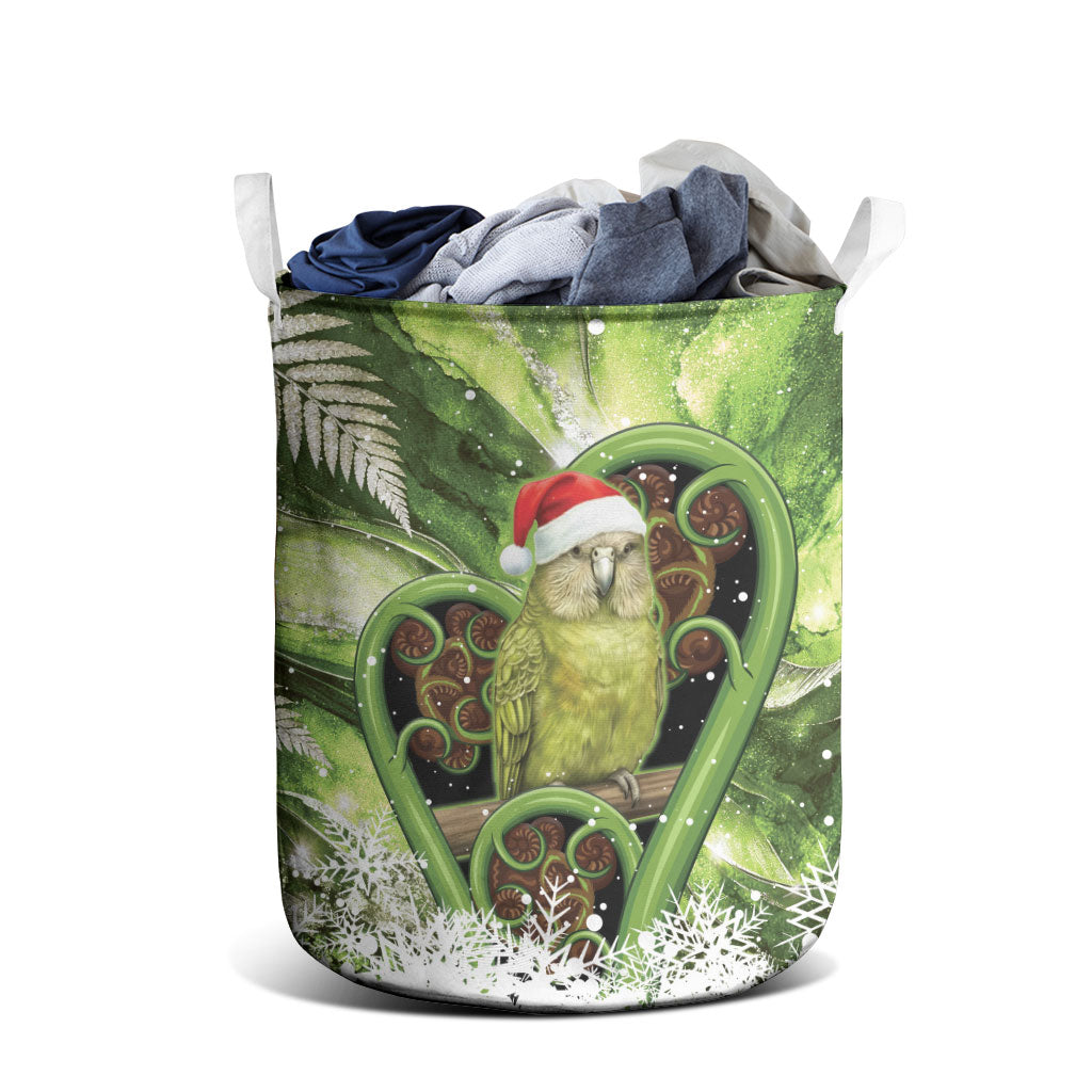 Kakapo New Zealand Christmas In July Laundry Basket NZ Aroha Koru Fern Marble Vibes