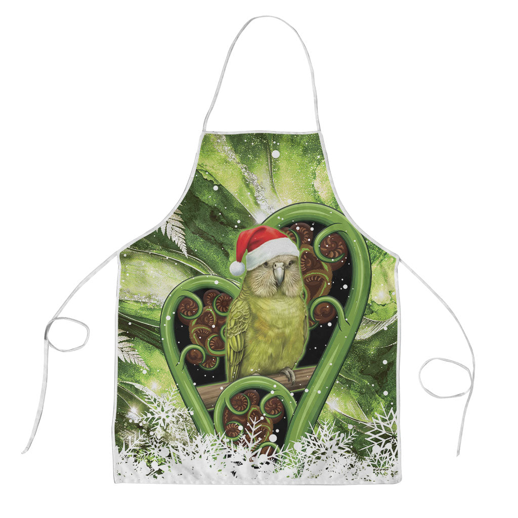 Kakapo New Zealand Christmas In July Apron NZ Aroha Koru Fern Marble Vibes