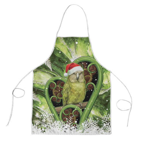 Kakapo New Zealand Christmas In July Apron NZ Aroha Koru Fern Marble Vibes