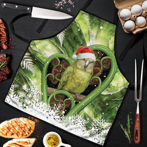 Kakapo New Zealand Christmas In July Apron NZ Aroha Koru Fern Marble Vibes