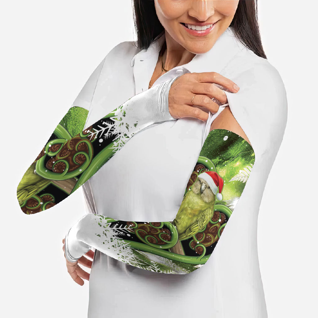 Kakapo New Zealand Christmas In July Arm Sleeves NZ Aroha Koru Fern Marble Vibes