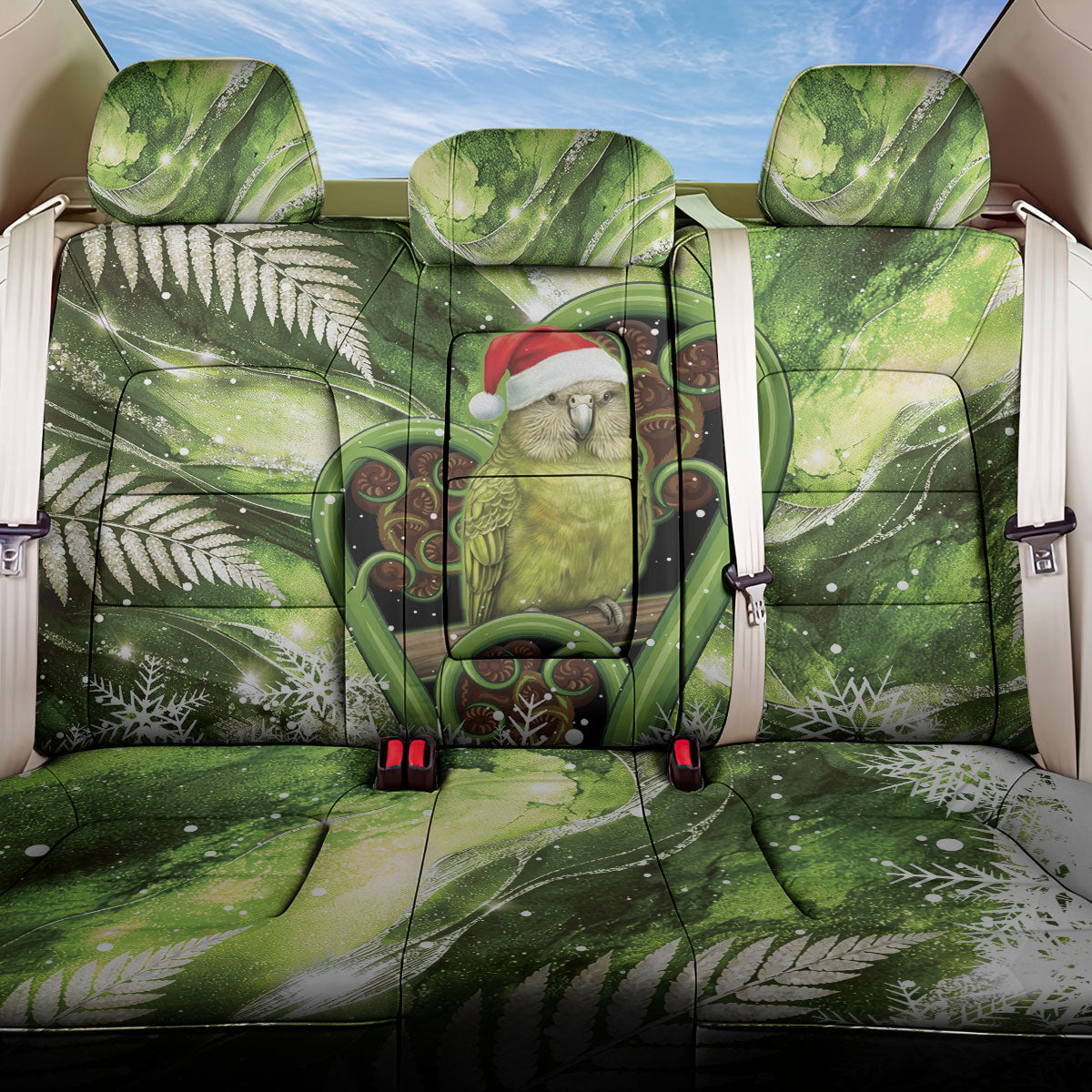 Kakapo New Zealand Christmas In July Back Car Seat Cover NZ Aroha Koru Fern Marble Vibes