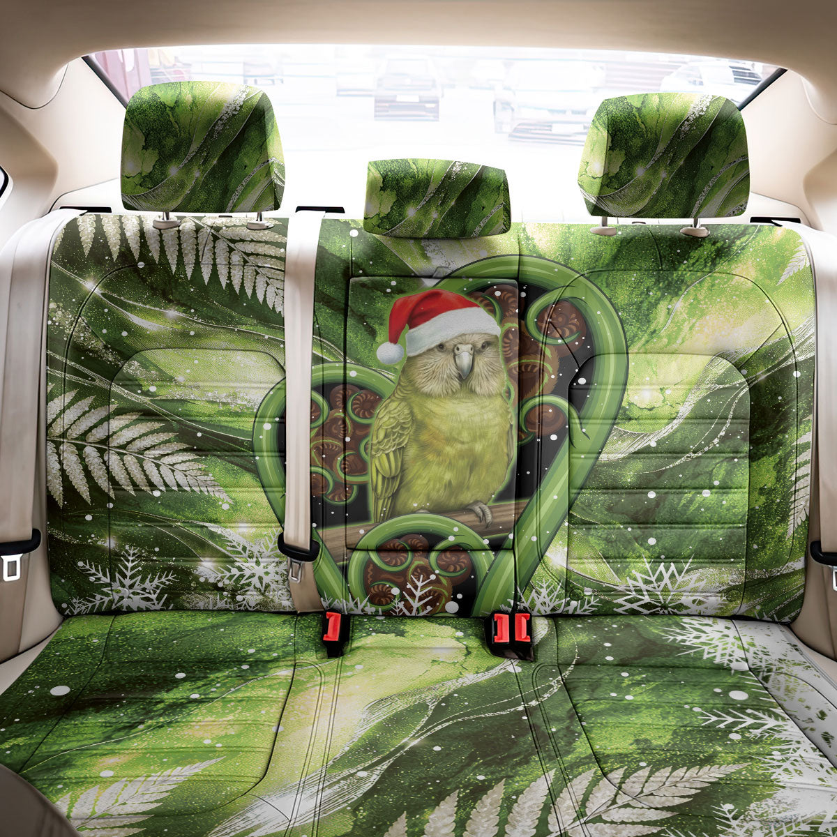 Kakapo New Zealand Christmas In July Back Car Seat Cover NZ Aroha Koru Fern Marble Vibes