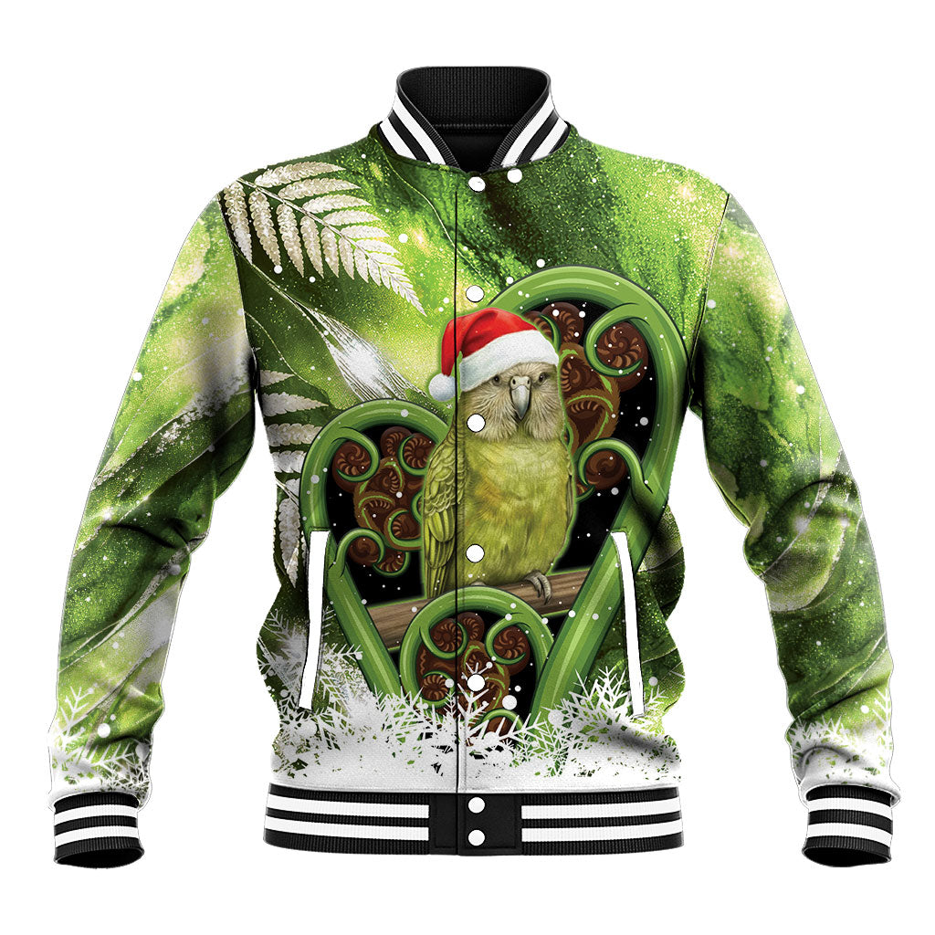 Kakapo New Zealand Christmas In July Baseball Jacket NZ Aroha Koru Fern Marble Vibes
