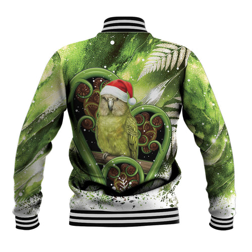Kakapo New Zealand Christmas In July Baseball Jacket NZ Aroha Koru Fern Marble Vibes