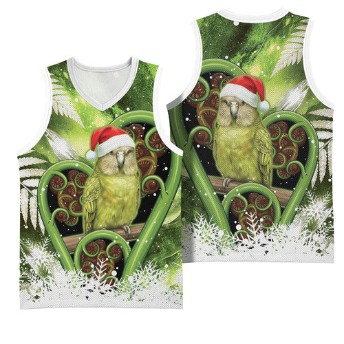 Kakapo New Zealand Christmas In July Basketball Jersey NZ Aroha Koru Fern Marble Vibes