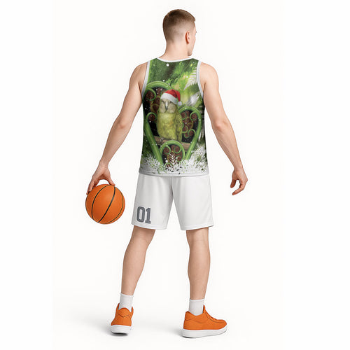 Kakapo New Zealand Christmas In July Basketball Jersey NZ Aroha Koru Fern Marble Vibes