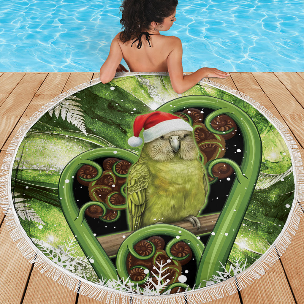 Kakapo New Zealand Christmas In July Beach Blanket NZ Aroha Koru Fern Marble Vibes