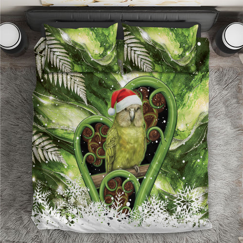 Kakapo New Zealand Christmas In July Bedding Set NZ Aroha Koru Fern Marble Vibes