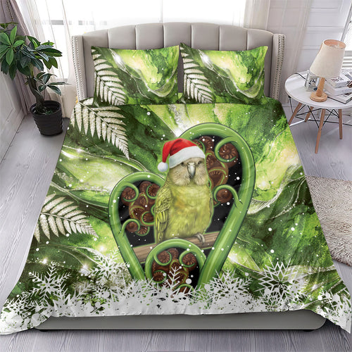 Kakapo New Zealand Christmas In July Bedding Set NZ Aroha Koru Fern Marble Vibes