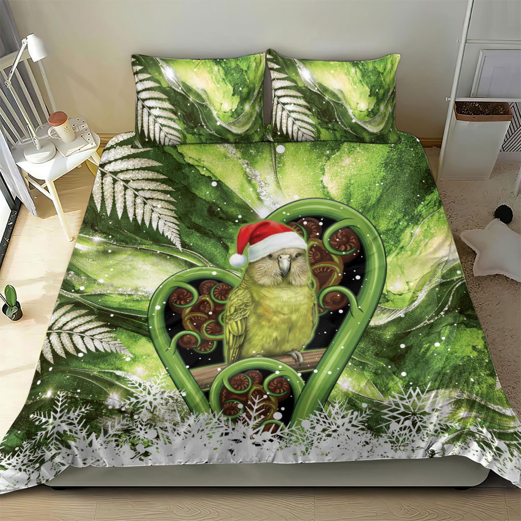 Kakapo New Zealand Christmas In July Bedding Set NZ Aroha Koru Fern Marble Vibes
