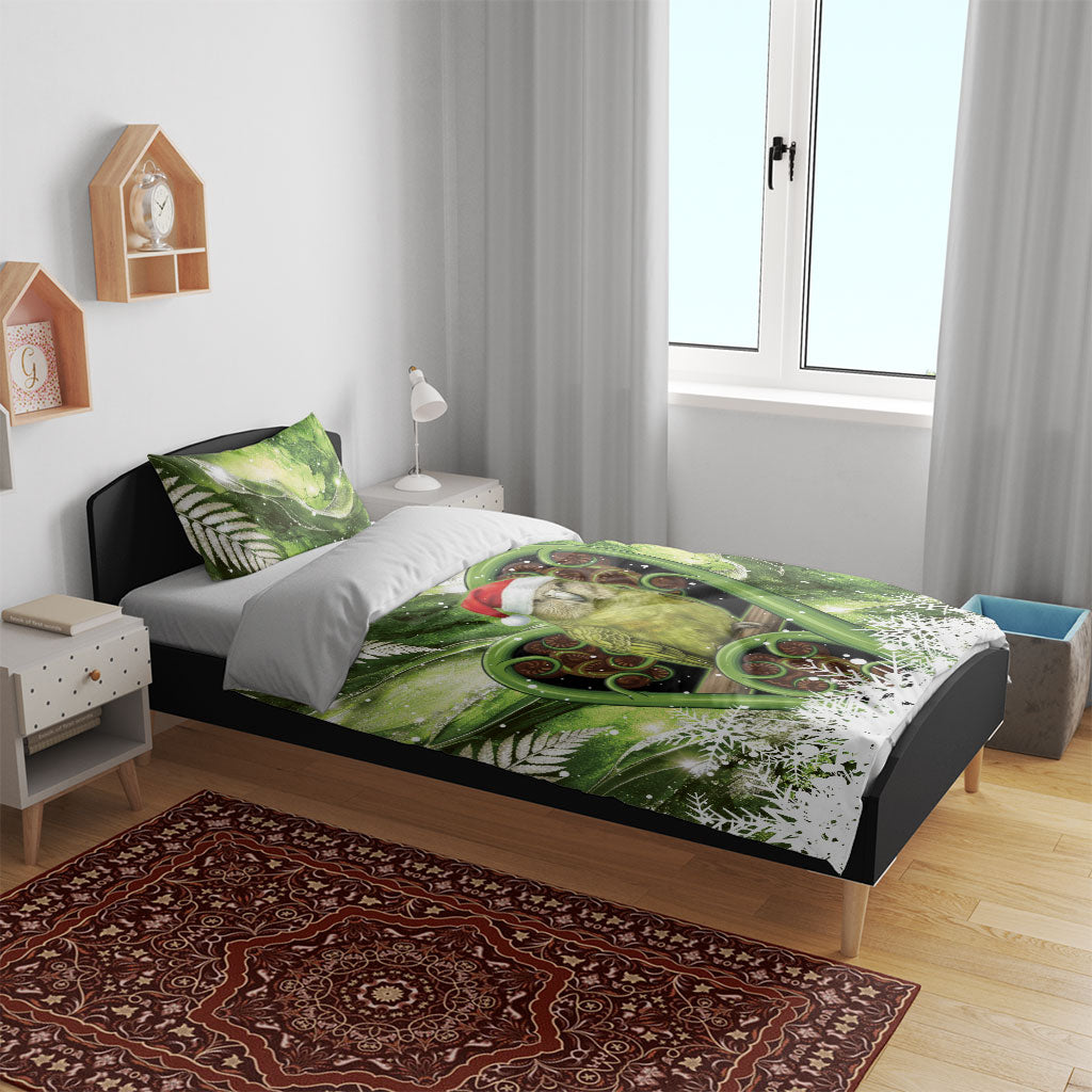 Kakapo New Zealand Christmas In July Bedding Set NZ Aroha Koru Fern Marble Vibes