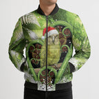 Kakapo New Zealand Christmas In July Bomber Puffer Jacket NZ Aroha Koru Fern Marble Vibes