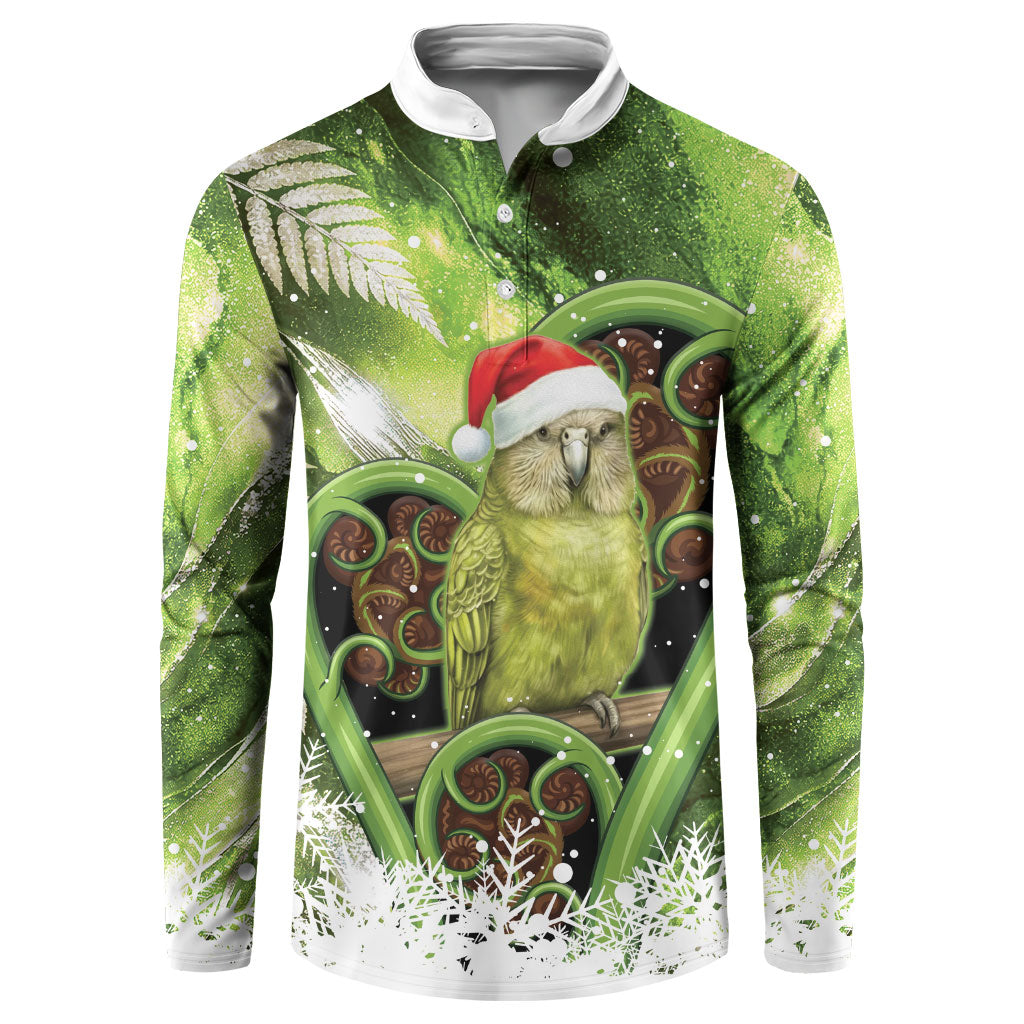 Kakapo New Zealand Christmas In July Button Sweatshirt NZ Aroha Koru Fern Marble Vibes