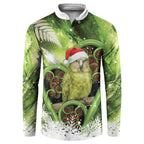 Kakapo New Zealand Christmas In July Button Sweatshirt NZ Aroha Koru Fern Marble Vibes