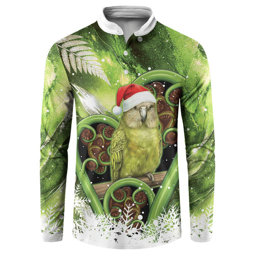 Kakapo New Zealand Christmas In July Button Sweatshirt NZ Aroha Koru Fern Marble Vibes