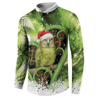 Kakapo New Zealand Christmas In July Button Sweatshirt NZ Aroha Koru Fern Marble Vibes