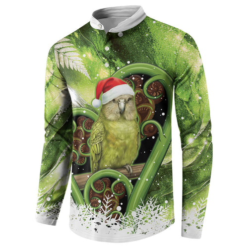 Kakapo New Zealand Christmas In July Button Sweatshirt NZ Aroha Koru Fern Marble Vibes