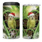 Kakapo New Zealand Christmas In July 4 in 1 Can Cooler Tumbler NZ Aroha Koru Fern Marble Vibes