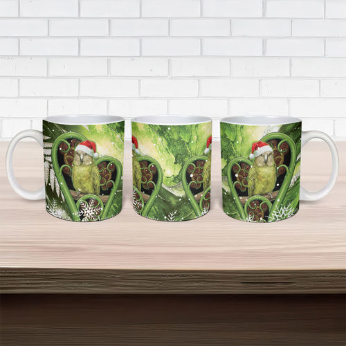 Kakapo New Zealand Christmas In July Ceramic Mug NZ Aroha Koru Fern Marble Vibes