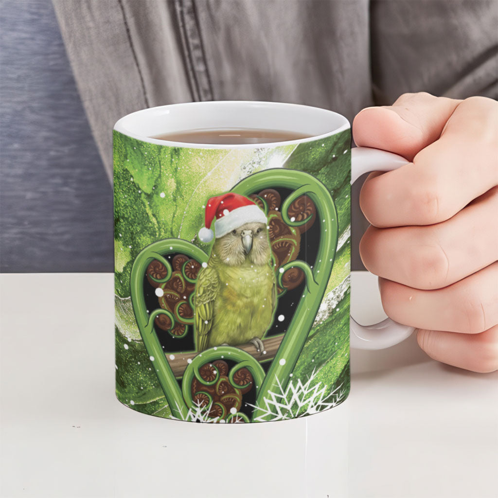 Kakapo New Zealand Christmas In July Ceramic Mug NZ Aroha Koru Fern Marble Vibes
