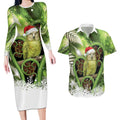 Kakapo New Zealand Christmas In July Couples Matching Long Sleeve Bodycon Dress and Hawaiian Shirt NZ Aroha Koru Fern Marble Vibes
