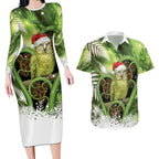 Kakapo New Zealand Christmas In July Couples Matching Long Sleeve Bodycon Dress and Hawaiian Shirt NZ Aroha Koru Fern Marble Vibes