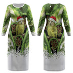 Kakapo New Zealand Christmas In July Couples Matching Long Sleeve Bodycon Dress and Hawaiian Shirt NZ Aroha Koru Fern Marble Vibes LT14