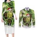 Kakapo New Zealand Christmas In July Couples Matching Long Sleeve Bodycon Dress and Long Sleeve Button Shirt NZ Aroha Koru Fern Marble Vibes