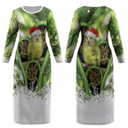 Kakapo New Zealand Christmas In July Couples Matching Long Sleeve Bodycon Dress and Long Sleeve Button Shirt NZ Aroha Koru Fern Marble Vibes LT14