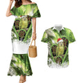 Kakapo New Zealand Christmas In July Couples Matching Mermaid Dress and Hawaiian Shirt NZ Aroha Koru Fern Marble Vibes