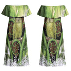 Kakapo New Zealand Christmas In July Couples Matching Off Shoulder Maxi Dress and Long Sleeve Button Shirt NZ Aroha Koru Fern Marble Vibes LT14