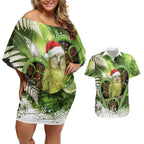 Kakapo New Zealand Christmas In July Couples Matching Off Shoulder Short Dress and Hawaiian Shirt NZ Aroha Koru Fern Marble Vibes
