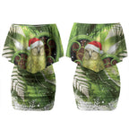 Kakapo New Zealand Christmas In July Couples Matching Off Shoulder Short Dress and Long Sleeve Button Shirt NZ Aroha Koru Fern Marble Vibes LT14