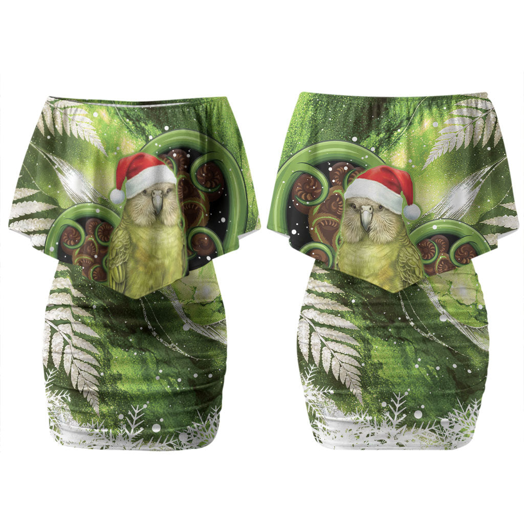Kakapo New Zealand Christmas In July Couples Matching Off Shoulder Short Dress and Long Sleeve Button Shirt NZ Aroha Koru Fern Marble Vibes LT14
