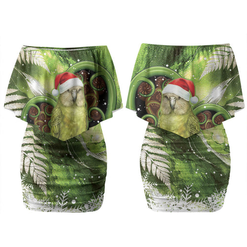 Kakapo New Zealand Christmas In July Couples Matching Off Shoulder Short Dress and Long Sleeve Button Shirt NZ Aroha Koru Fern Marble Vibes LT14