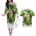 Kakapo New Zealand Christmas In July Couples Matching Off The Shoulder Long Sleeve Dress and Hawaiian Shirt NZ Aroha Koru Fern Marble Vibes