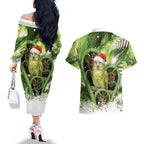 Kakapo New Zealand Christmas In July Couples Matching Off The Shoulder Long Sleeve Dress and Hawaiian Shirt NZ Aroha Koru Fern Marble Vibes