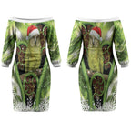 Kakapo New Zealand Christmas In July Couples Matching Off The Shoulder Long Sleeve Dress and Long Sleeve Button Shirt NZ Aroha Koru Fern Marble Vibes LT14