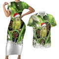 Kakapo New Zealand Christmas In July Couples Matching Short Sleeve Bodycon Dress and Hawaiian Shirt NZ Aroha Koru Fern Marble Vibes